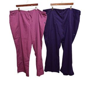 Womens Tafford Scrub Pants 4X Pink‎ Purple Medical Pockets Lot Of 2 Uniform Work
